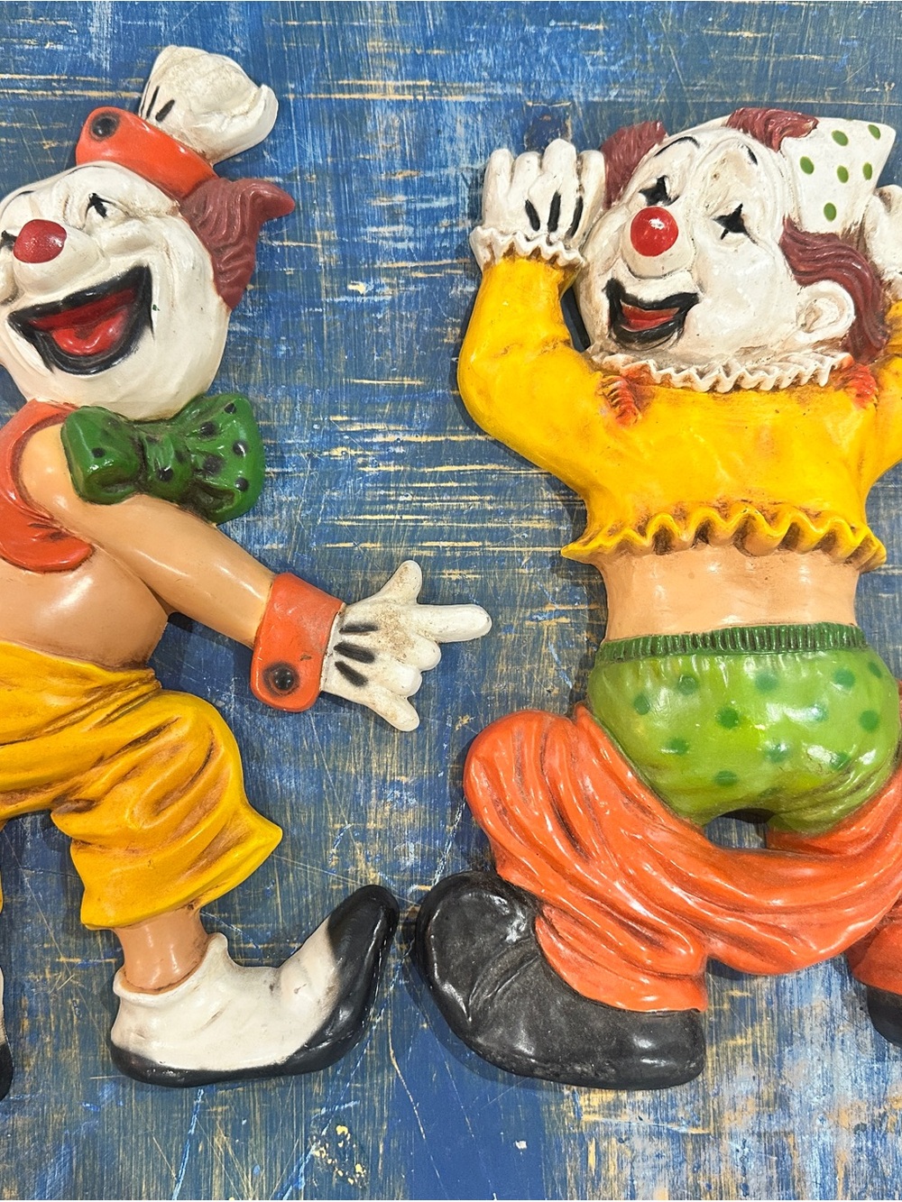 Homco Vintage Laughing Circus Clowns Pair Wall Hangings 70s MCM Scary Creepy Fun